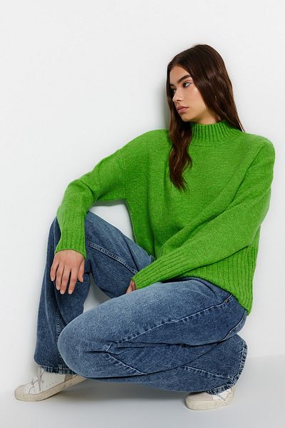 Trendyol Collection Pulover de tricotaj de bază cu textura moale, verde, cu croială largă TWOAW23KZ00490