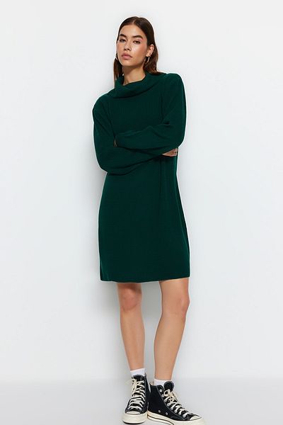 Trendyol Collection Weit geschnittenes smaragdgrünes Mini-Strickkleid – TWOAW23EL00026