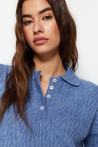 Trendyol Collection Kék, széles szabású, puha textúrájú kötöttáru pulóver TWOAW21KZ2635
