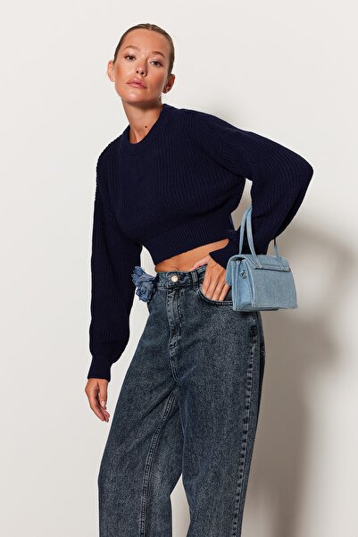 Trendyol Collection Navy Blue Super Crop Knitwear Svetr - TWOAW23KZ01620