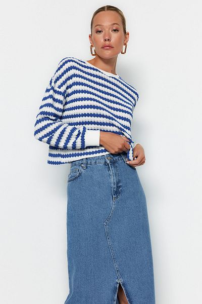 Trendyol Collection Pulover din tricotaje cu dungi albastre TWOAW24KZ00150