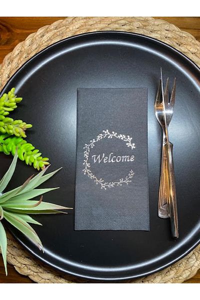kidspartim Ασημένιο επιχρυσωμένο μαύρο Welcome Waiter Folding Χαρτοπετσέτα 16 τμχ