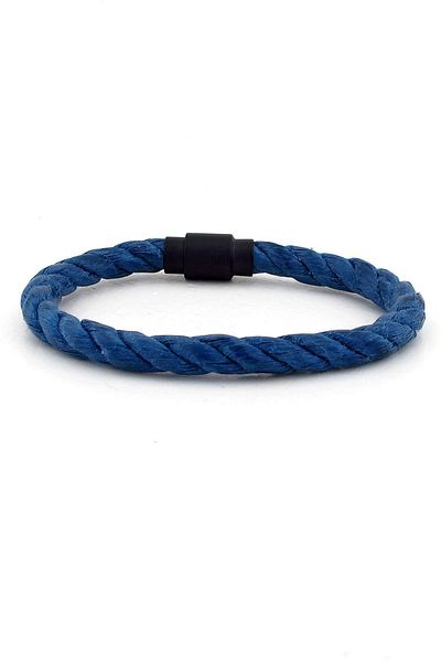 Solfera Men's Blue Rope Black Metal Magnetic Clip Bracelet Bt388