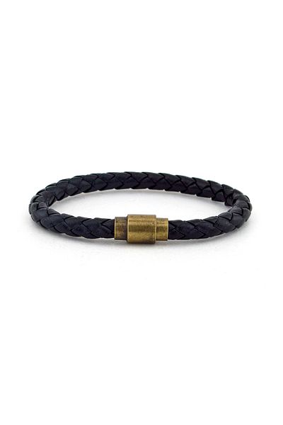 Solfera Men's Black Leather Bronze Micnatis Bracelet Bt231