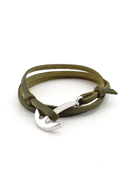 Solfera Men's Green Khaki Leather Wrapped Anchor Bracelet BT296