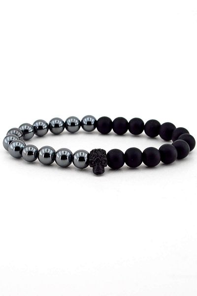 Solfera Men's Matte Onyx Hematite Natural Stone Bracelet B1804