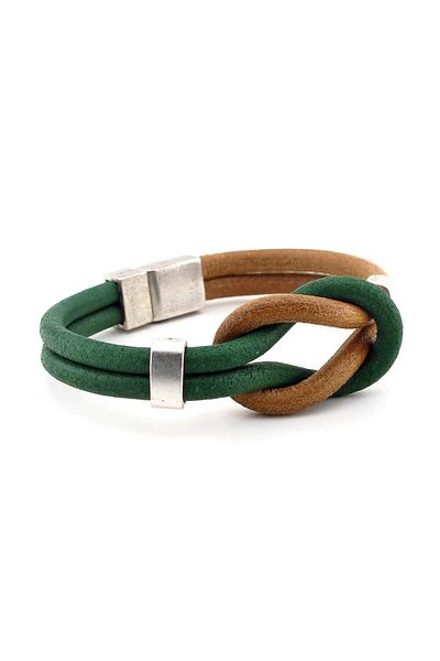 Solfera Men's Tan Green Genuine Leather Alaçati Knot Bracelet BT333
