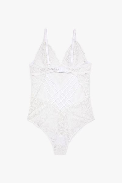 Koton Ecrufarbener Damen-Body mit V-Ausschnitt und Spitze, 9YLK23115MK