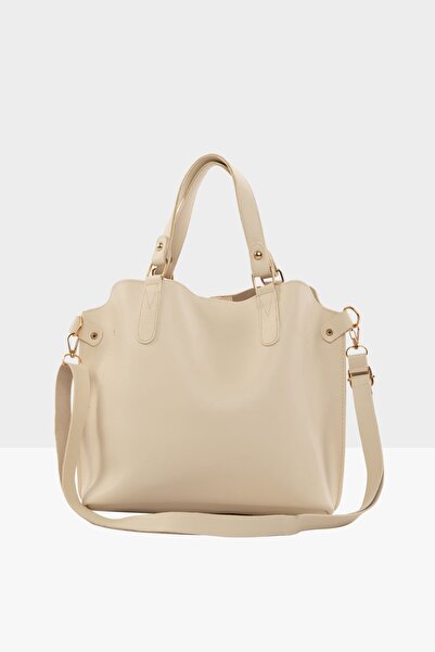 Bagmori Cream Women's Three-Compartment Bag with Snap Detail M000002918