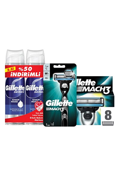 Gillette Mach3 Tıraş Makinesi + Yedek Tıraş Bıçağı 8'Li + 2'Li Tıraş Köpüğü H...