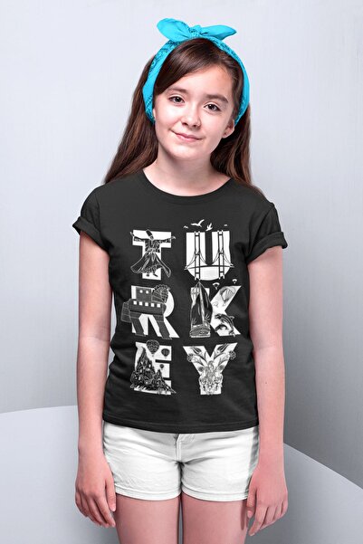 ROCKANDROLL Türkiye Letters Μαύρο κοντομάνικο κορίτσια αγόρια Unisex Παιδικό ...