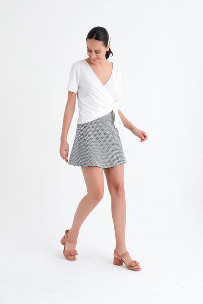 Hanna's by Hanna Darsa Women's Gray Patterned Flared Skirt with Elastic Waist Hn1765