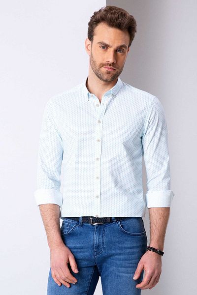 Pierre Cardin Πουκάμισο Aqua Blue Slim Fit