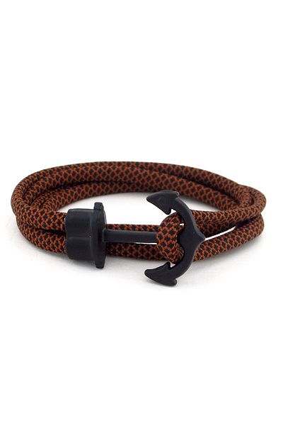 Solfera Men's Large Metal Anchor Brown Black Wrap Bracelet Bt582
