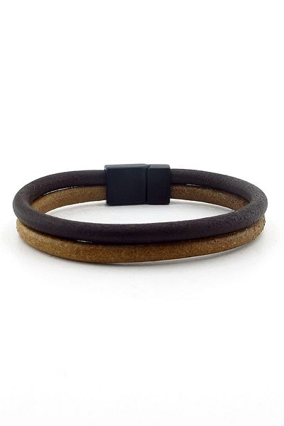 Solfera Men's Tan Brown Double Color Original Leather Bracelet BT587