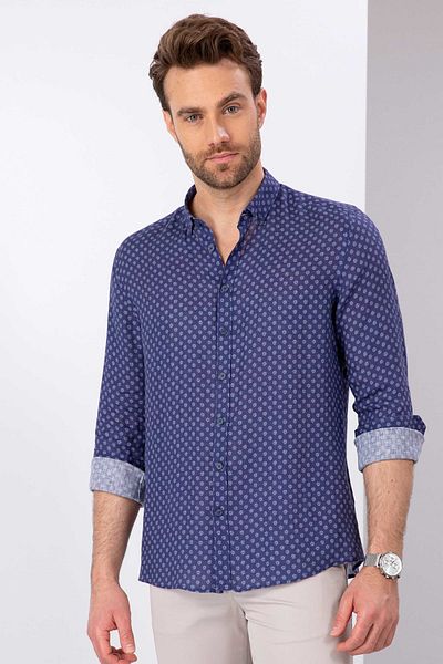 Pierre Cardin Μπλε Navy Regular Fit πουκάμισο