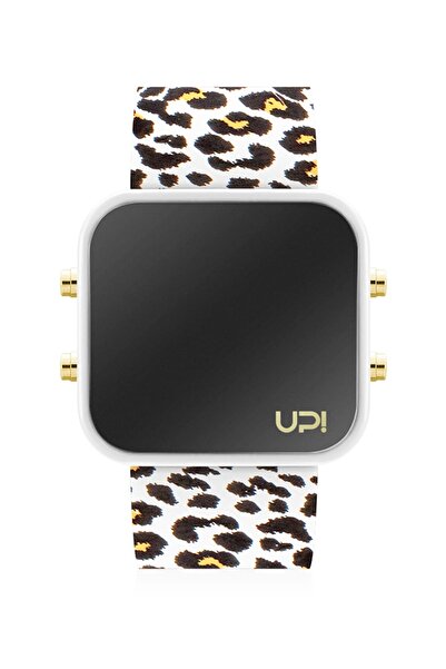 Up! Watch Upwatch Led Gold Whıte Leopard Strap Unisex Kol Saati