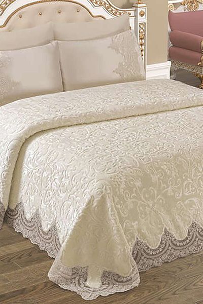 Halıstores French Lace Double Blanket Set Sapphire Cream