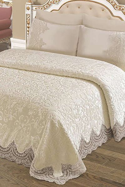 Halıstores French Lace Double Blanket Set Sapphire Cream