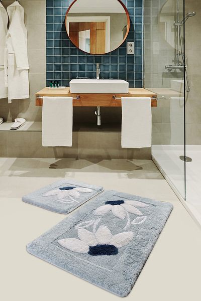 Chilai Home Ακρυλικό Σετ πατάκι μπάνιου Daisy Blue 2 τεμαχίων