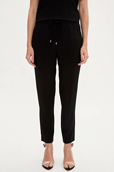 DeFacto Pantaloni de damă negri cu talie elastică, croială relaxată L3164AZ.1...