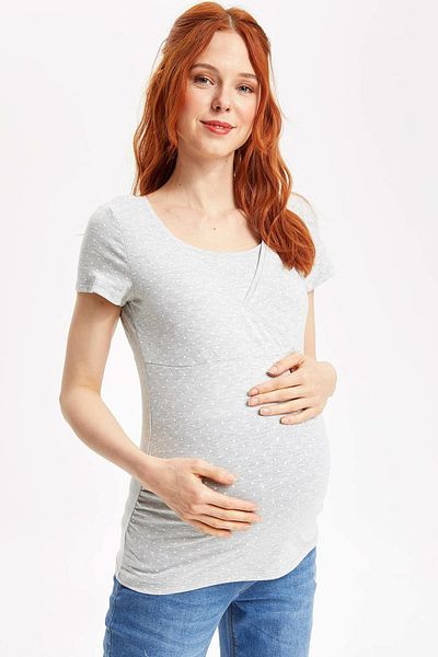 DeFacto Tricou de maternitate gri pentru alăptare cu buline prezentate K8365AZ.19SM.GR77