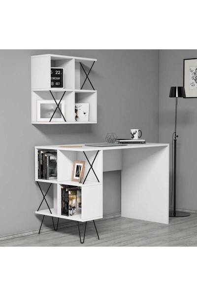 Variant Mobilya Extra Duvar Raflı Çalışma Masası - Beyaz