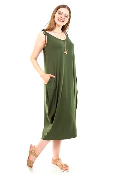Moda Cazibe Γυναικείο Χακί Σχοινί λουράκι Jumbo Casual Φόρεμα M9199