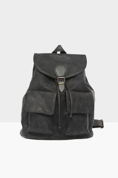 Bagmori Unisex Black Double Pocket Cover Belted Backpack