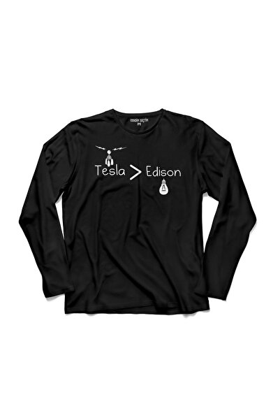 Kendim Seçtim Nikola Tesla Büyüktür Edison Doğru Ac Dc Akım Uzun Kollu Tişört