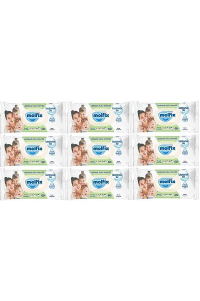 Molfix Wet Towel Handkerchief Isotonic Fresh Cleaning Set of 9 60 Sheets with Plastic Lid