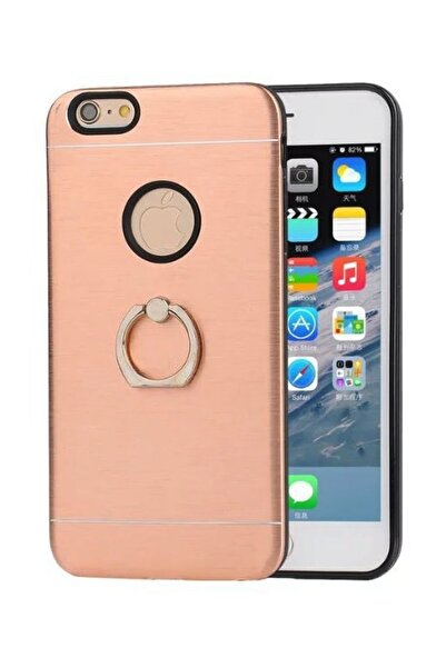 Ally Mobile İphone 7 Selfie Yüzüklü Arkası Metal Silikon Kılıf BRONZ