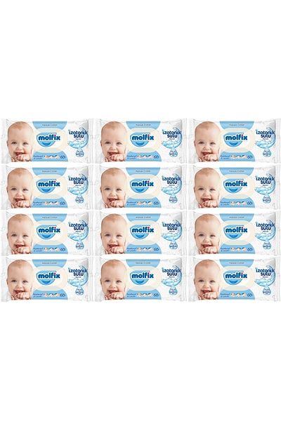 Molfix Isotonic Wet Towel Wipes for Sensitive Skin 12 Piece Set 60 Sheets with Plastic Lid
