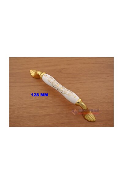 Azimkar Hırdavat Porselen Kulp Sarı Yaldız İşlemeli Dolap Vestiyer Çekmece 128 MM