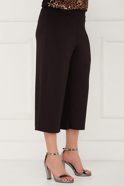 Seamoda Women's Black Capri Wide Leg Trousers PRA-478615-823583