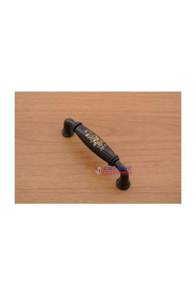 Azimkar Hırdavat Porselen Kulp Yay Modeli Desenli Siyah Dolap Çekmece Vestiyer 96 MM