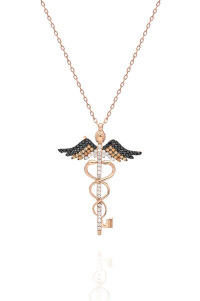 Nereze 925 Ayar Anahtar Tıp Sembolü Kadın Gümüş Kolye TXE8B92BA13539