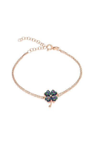 Nereze 925 Ayar Mistik Topaz Taşlı Yonca Bileklik Kadın Gümüş Bileklik TXE8B9...