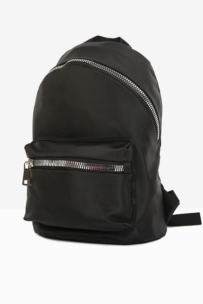 Bagmori Black Women's Zippered Satin Backpack M000003479