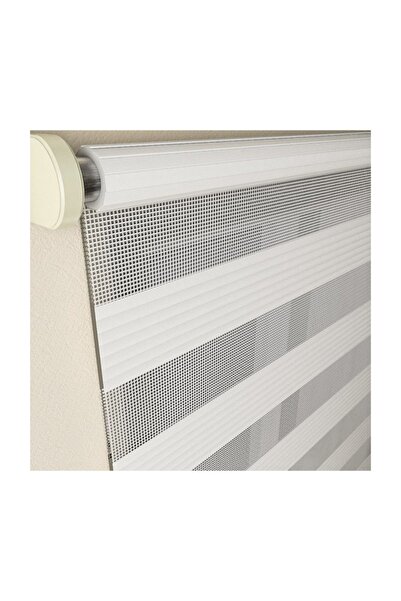 Brillant Rüyaper Pliseli Beyaz Zebra Perde Etek Dilimli Boncuklu