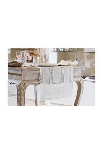 Gül Güler Dantelli Masa Bandı Su Dalgası 50*180 Beyaz