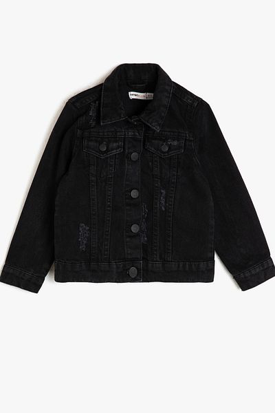 Koton Kids Girl's Black Button Detailed Jean Jacket