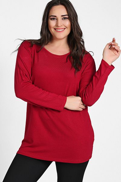 Moda Cazibe Γυναικεία μπορντό πίσω σταυρός χρυσή παγιέτα ριγέ μακρυμάνικη μπλούζα M9280