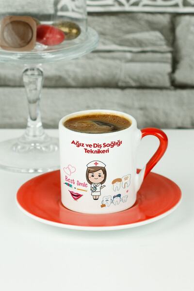 Hediyelen Ağız ve Diş Sağlığı Teknikeri Türk Kahvesi Fincanı Kırmızı