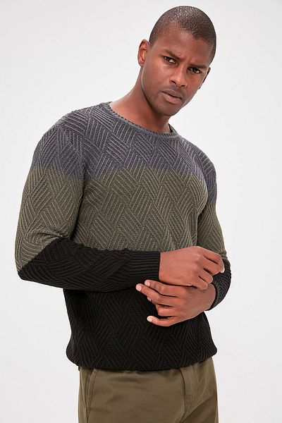 Trendyol Collection Χακί κανονικό πουλόβερ με λαιμόκοψη με λαιμόκοψη TMNAW20LS0026