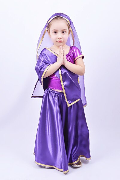 Annee Bakk Mor Renk Hintli Kız Çocuk Kostümü, Hindistan Temalı Kız Kıyafeti