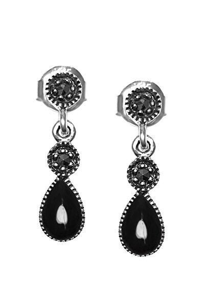 Midyat Nurtaş Gümüş Oniks ve Markazit Taşlı 925 Ayar Gümüş Küpe MNG201012430