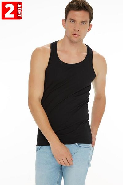 Tutku Men's Black Athlete Rambo Undershirt 2 Pack 100% Cotton