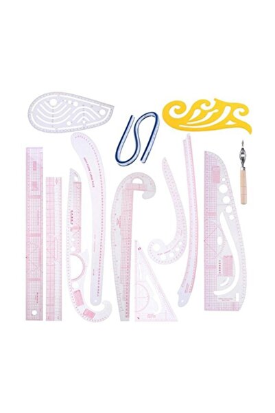 İşkur Makina Modelist Terzi Tekstil Kurve Cetvel Seti Patchwork Kesme Şeffat Cetvel 13 Parça