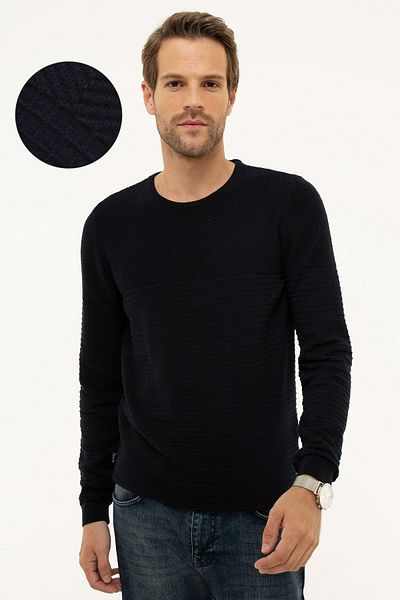 Pierre Cardin Мъжки тъмносин тънък трикотажен пуловер G021SZ0TK.000.854021